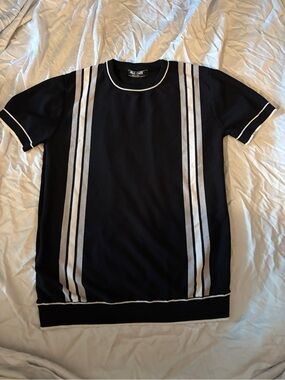 Paul Jones Black Knit Polo with White Stripe Detail